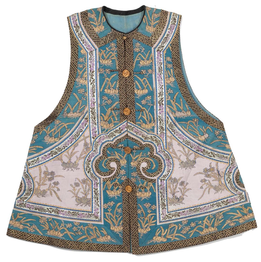 An Imperial Pink-Ground Silk Waistcoat, Guanxu Period: Height:74cm Provenance:Collection of Mr. Jeff Chang