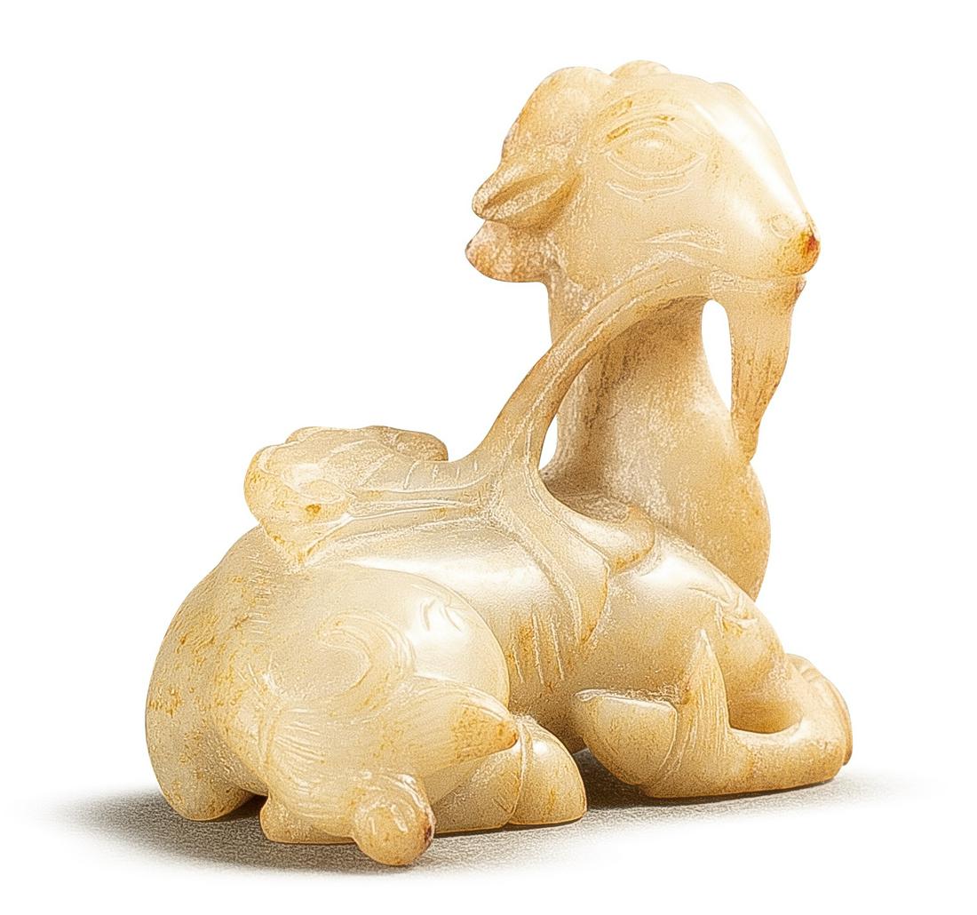 A Chinese White Jade Duck Carving, Ming Dynasty: Length:5cm