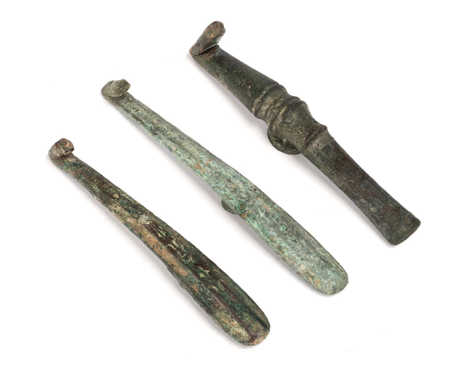 Three Bronze Belthooks, Warring States Period (1 of 3)