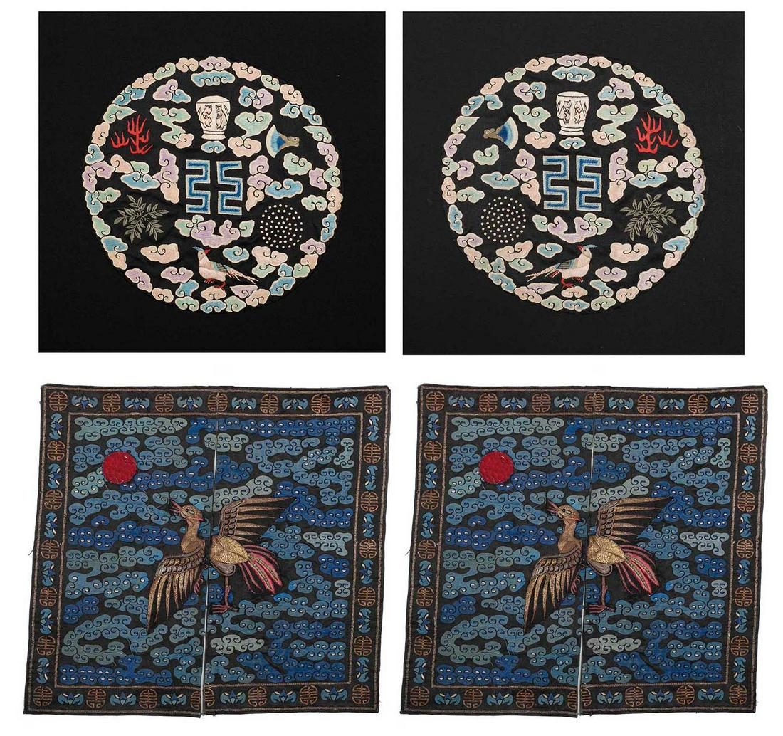 TWO PIECES OF IMPERIAL COURT OFFICAL RANK BADGE , QING (1 of 4)