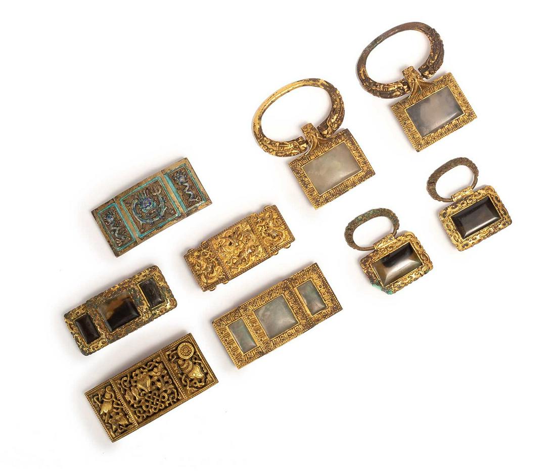 A SET OF NINE GILT-SPLASHED BELT ORNAMENT, QING DYNASTY (1 of 14)