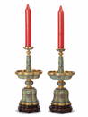 A PAIR OF CLOISONNE ENAMEL CANDLESTICKS, QIANLONG PERIOD