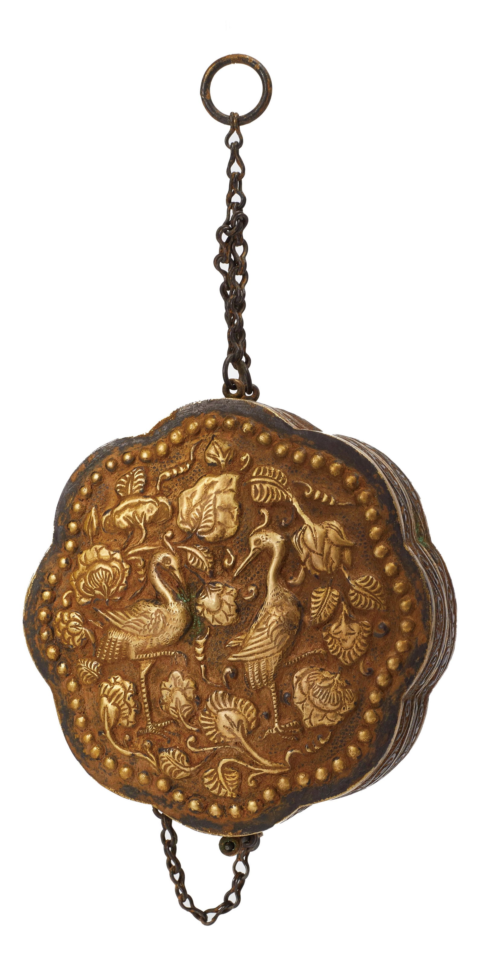 A GILDING SILVER POWER BOX WITH HANGING RING, LIAO DYNASTY (1 of 9)