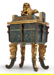AN EMPERIAL CLOISONNE ENAMEL BRONE DING TYPE CENSER WITH TAOTIE PATTERN, QIANLONG PERIOD