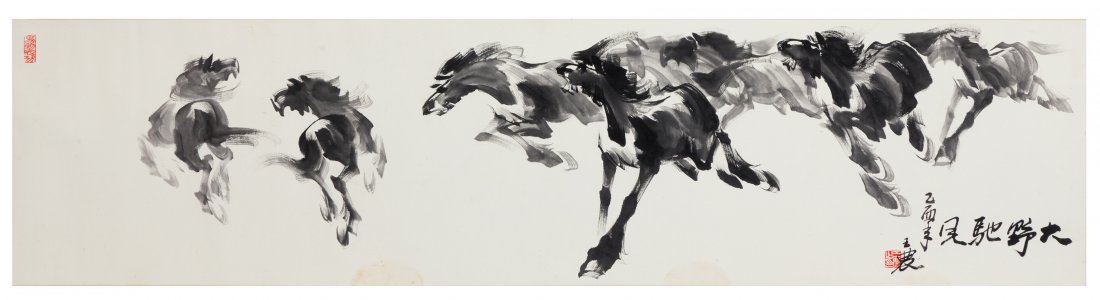 WANG NONG (1926-2013) HORSE: 136*33.5cm , Ink on paper ; Scroll, mounted on cardboard