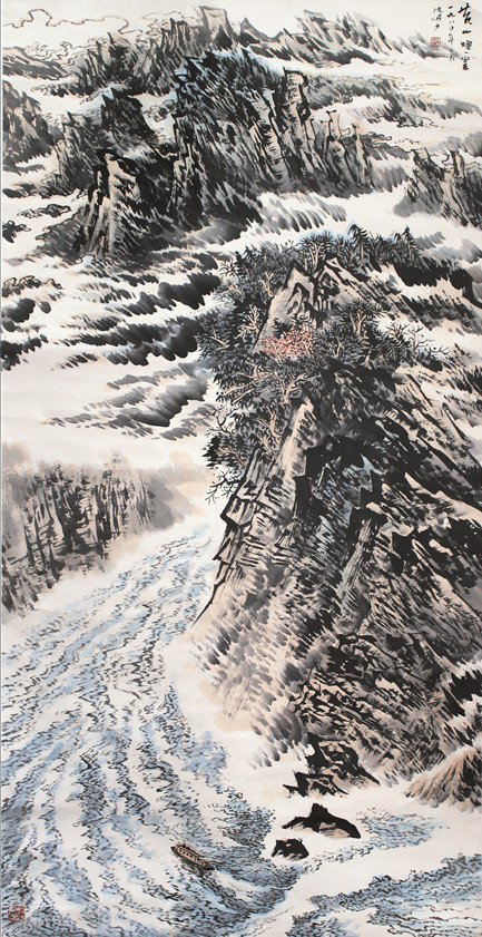 Chinese Painting Scroll Landscape: Author: Lu Yan Shao (1909?1993) Medium: Ink and color on paper; Hanging scroll Size: 137×68cm
