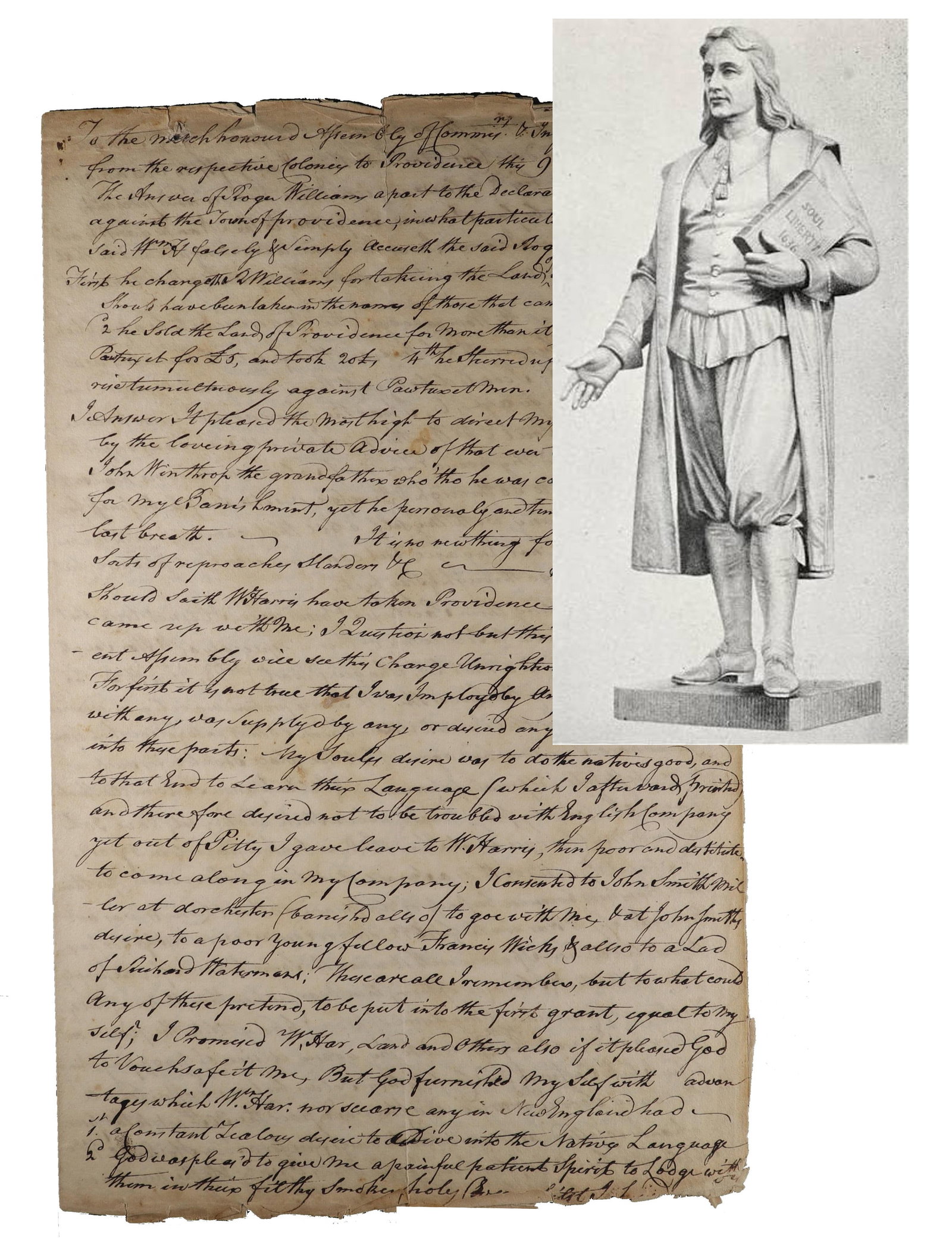 Roger Williams Autograph Manuscript Signed, 'The Answer of Roger Williams' to William Harris (1 of 7)
