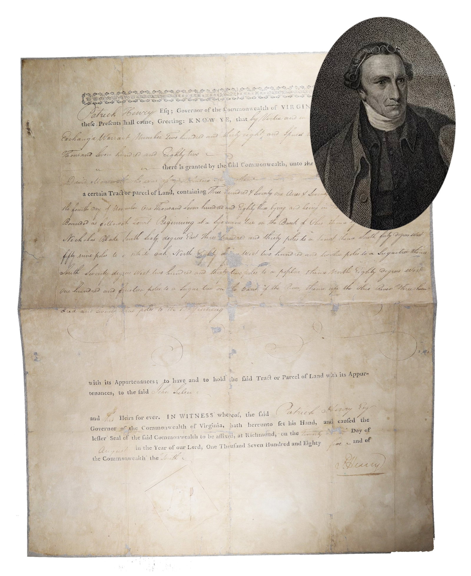 Patrick Henry Signed Virginia Land Grant as Governor of the Commonwealth, Monongalia County (1 of 3)
