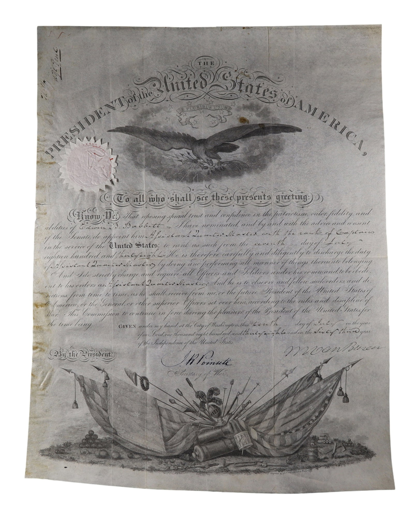 Martin Van Buren Document Signed Military Appointment, Great Signature! (1 of 1)