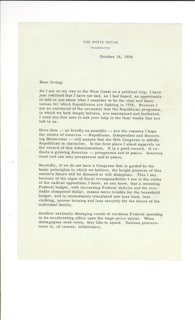 Eisenhower Fantastic 4pp TLS on his Record (1 of 4)