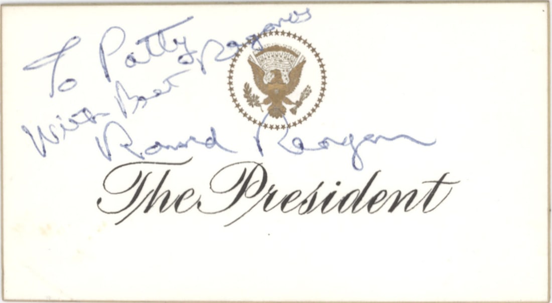 Ronald Reagan Signed Presidential Notecard 'To Patty' White House 'The President' Card with Gold (1 of 1)
