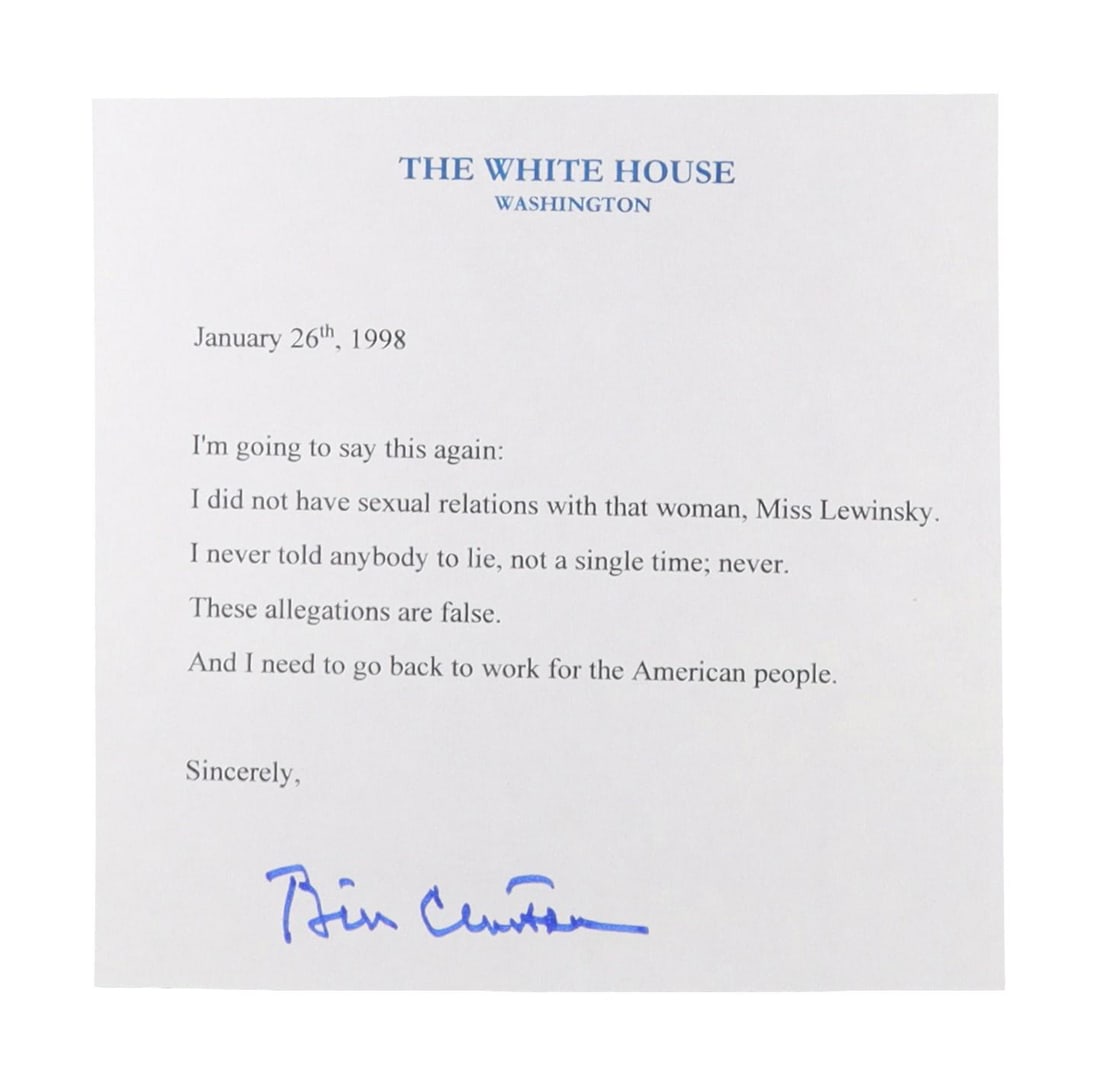 Bill Clinton "These Allegations Are False" Signed Typescrip (1 of 1)