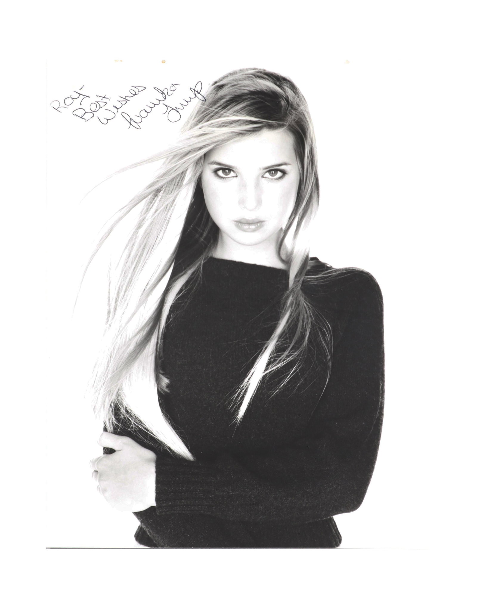 Ivanka Trump Signed Black and White Modeling Photograph, Inscribed 'Ray Best Wishes, Ivanka Trump': Ivanka Trump, businesswoman, model, and daughter of President Donald J. Trump, signed and inscribed this black and white modeling: "Ray, Best Wishes / Ivanka Trump. " The dramatic studio portrait show