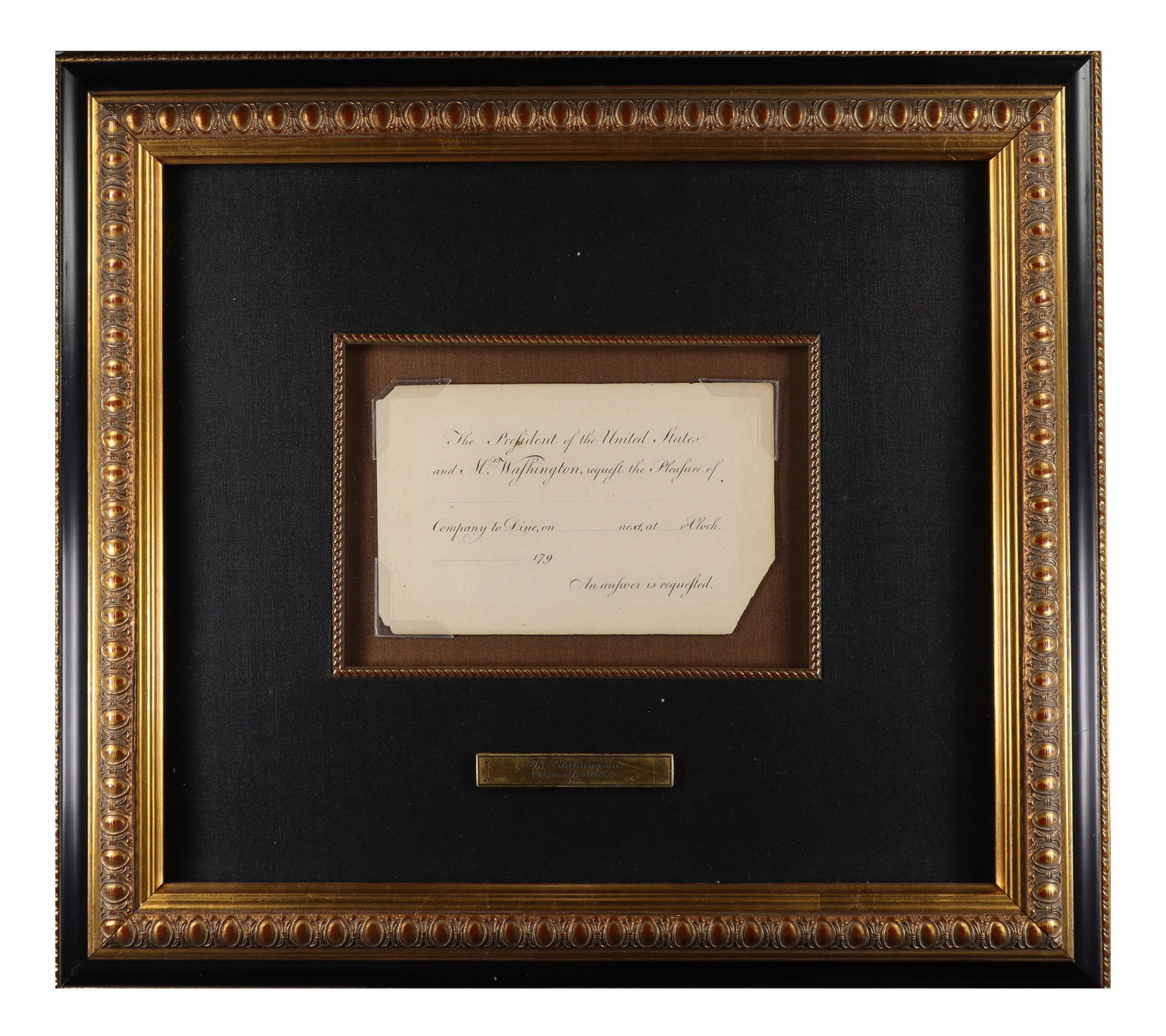 George Washington White House Dinner Invitation Engraved Presidential Dining Card, Circa 1790s (1 of 2)