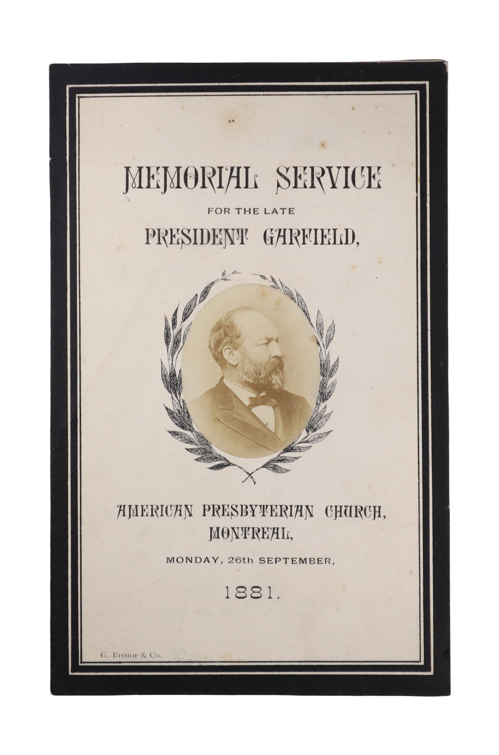 PRESIDENT GARFIELD MEMORIAL SERVICE PROGRAM WITH MOUNTED OVAL PORTRAIT PHOTOGRAPH American (1 of 3)