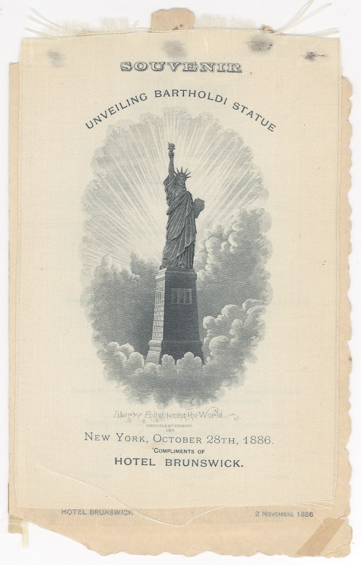 Statue of Liberty Unveiling Souvenir Silk, Hotel Brunswick, New York, October 28 (1 of 2)
