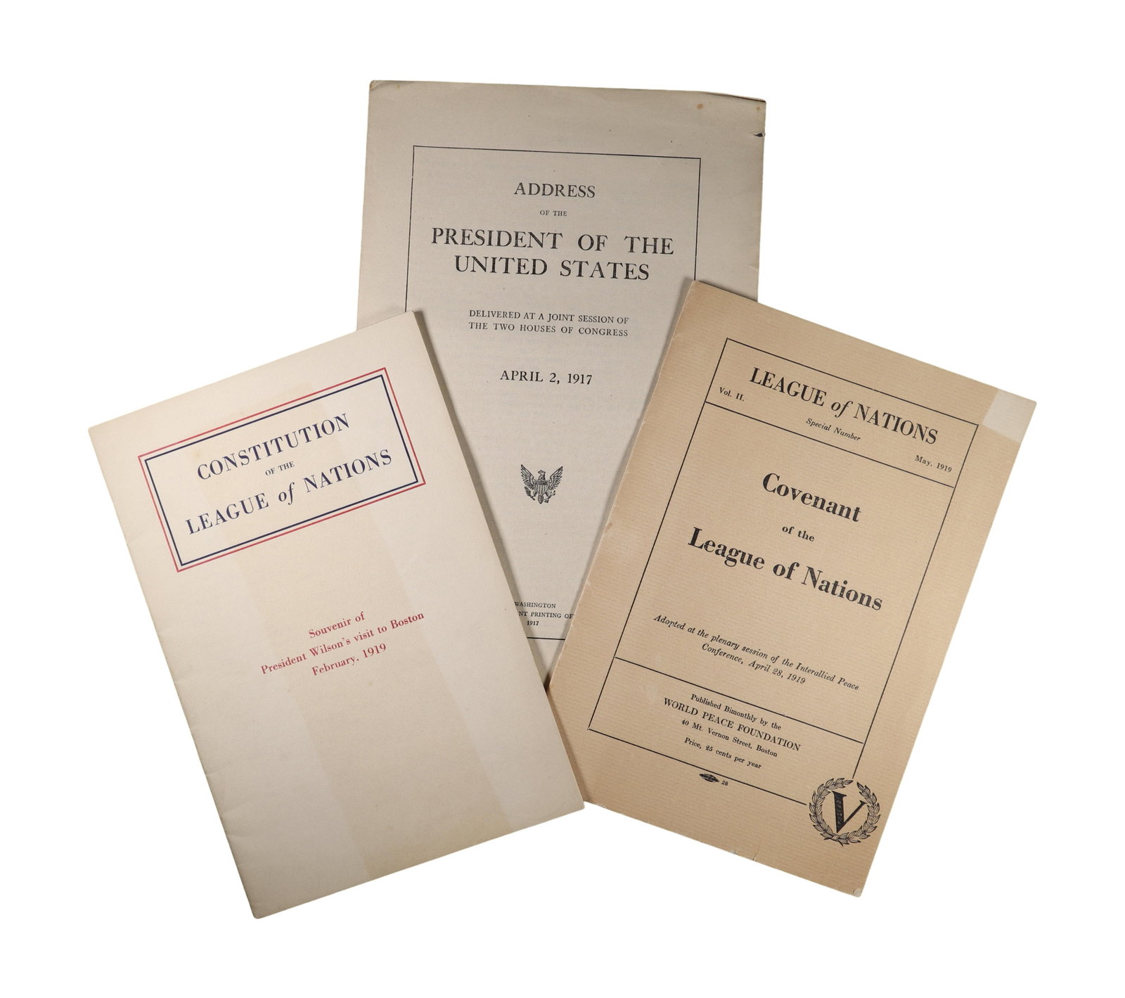 Woodrow Wilson Group of Three Primary Source Pamphlets: 1917 War Message (1 of 1)