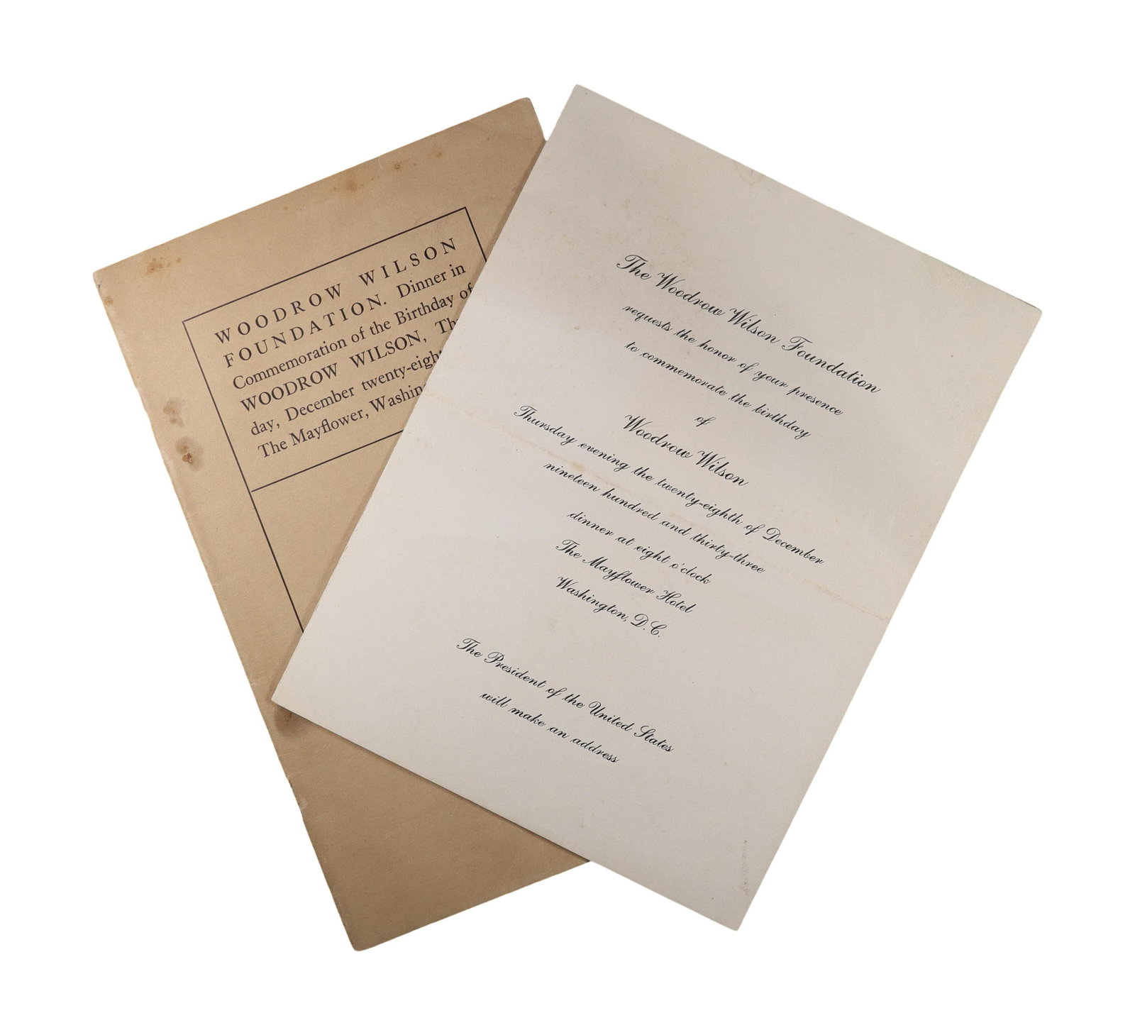 Woodrow Wilson Foundation Birthday Dinner Invitation with Presidential Address Notice (1 of 1)