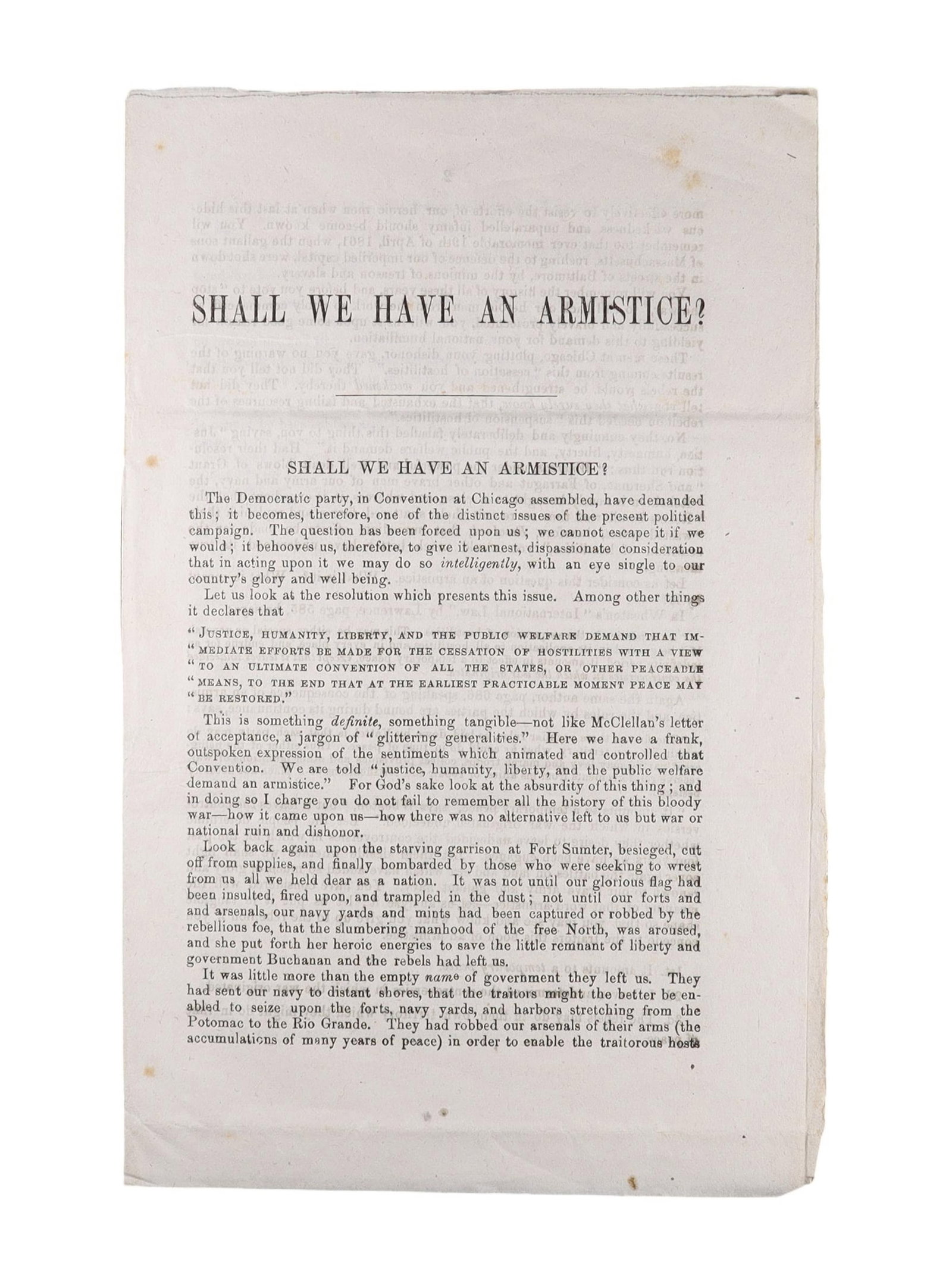 'Shall We Have an Armistice?' 1864 Republican Pamphlet Answering the Democratic Peace Platform (1 of 1)