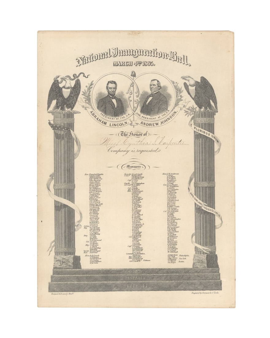 LINCOLN INAUGURATION BALL INVITATION, MARCH 4, 1865 (1 of 1)
