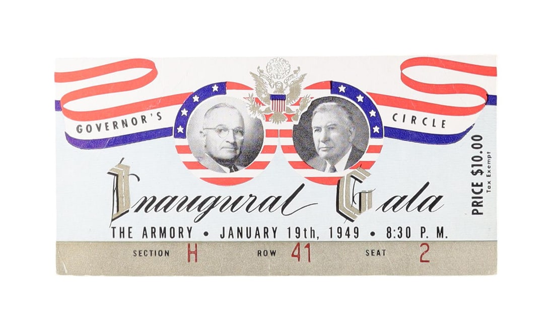 Harry S. Truman 1949 Inaugural Gala Ticket, 'Governor's Circle,' The Armory, January 19 (1 of 1)