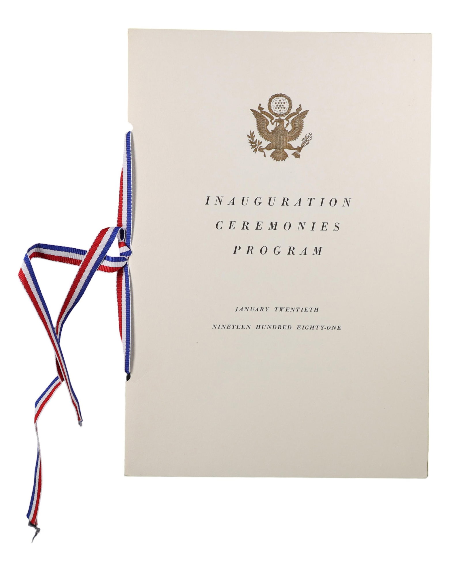 Reagan First Inaugural Two Piece Archive: Ceremonies Program with Ribbon and Inaugural Gala: Invitation, 1981 January 20, 1981 marked not only Ronald Reagan's first inauguration but the simultaneous release of the American hostages from Iran, a coincidence that lent the day an almost electric