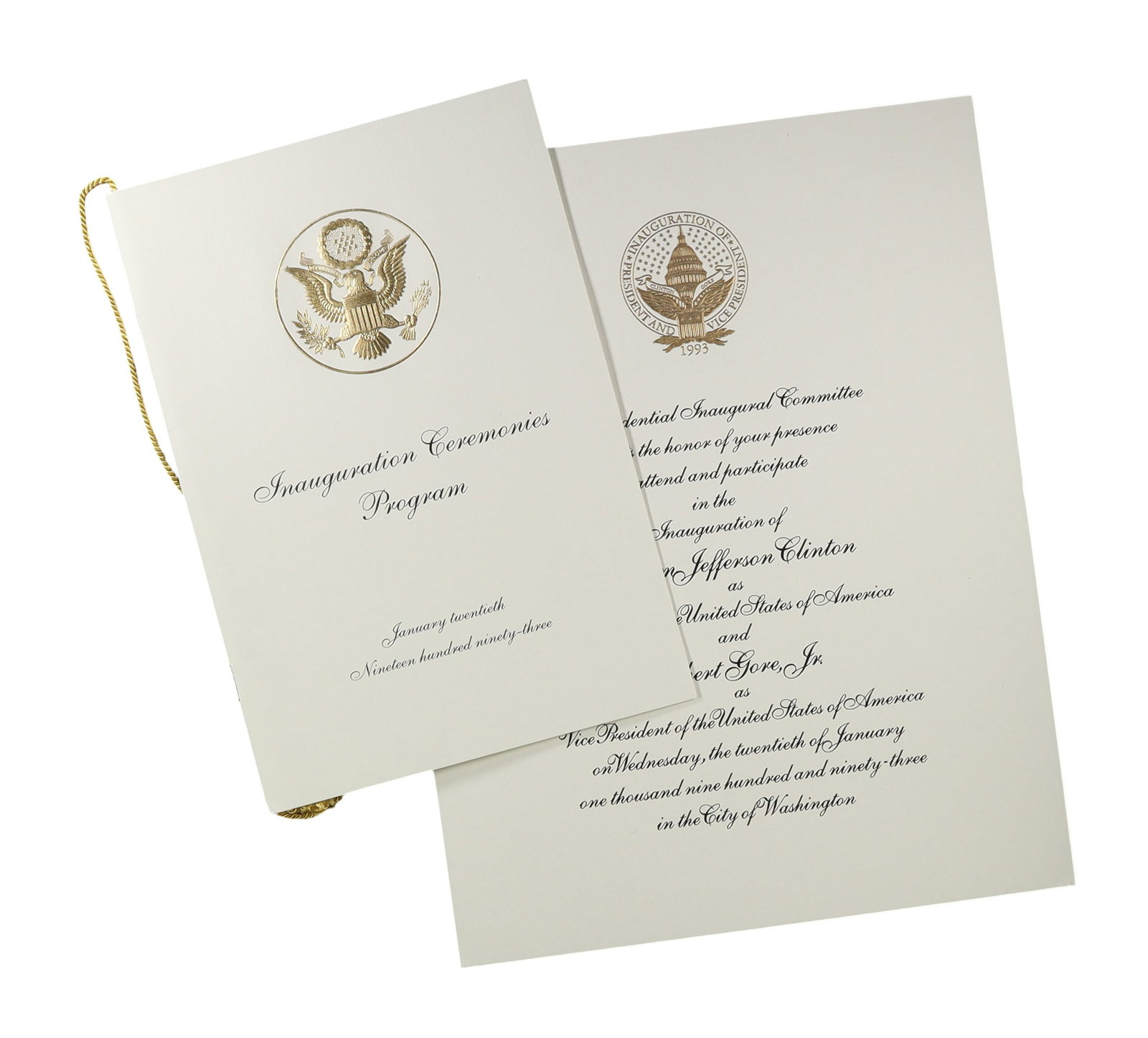 Bill Clinton 1993 First Inauguration Official Ceremony Program and Formal Congressional Invitation (1 of 2)