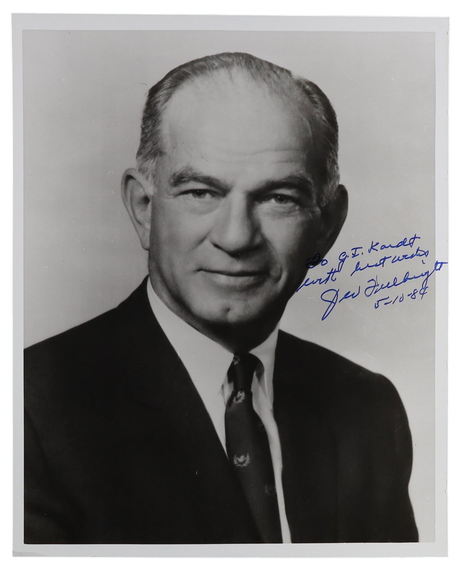 J. William Fulbright Signed Inscribed Portrait Photograph Senate's Most Powerful Foreign Policy: J. William Fulbright Signed Inscribed Portrait, Senate's Most Powerful Foreign Policy Voice J. William Fulbright spent thirty years in the United States Senate as the dominant force in American foreig