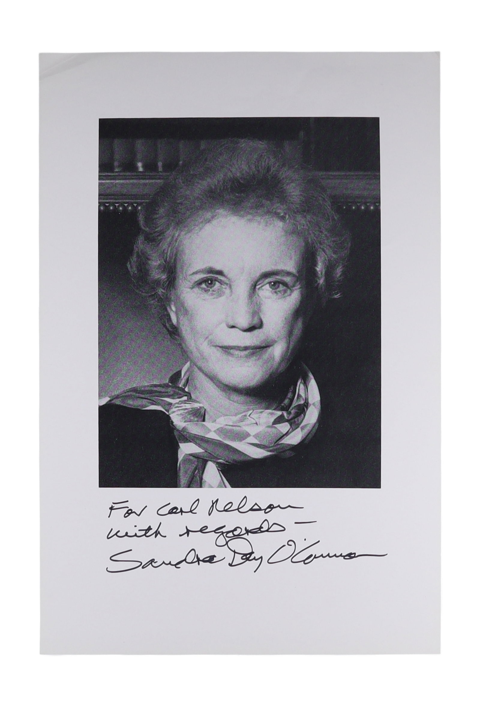 SANDRA DAY O'CONNOR SIGNED AND INSCRIBED PORTRAIT PHOTOGRAPH, AN EARLY IMAGE OF THE FIRST WOMAN TO: Sandra Day O'Connor (1930-2023) made history when President Reagan appointed her as the first female Justice of the Supreme Court in 1981, a moment that transformed the institution and the nation's un