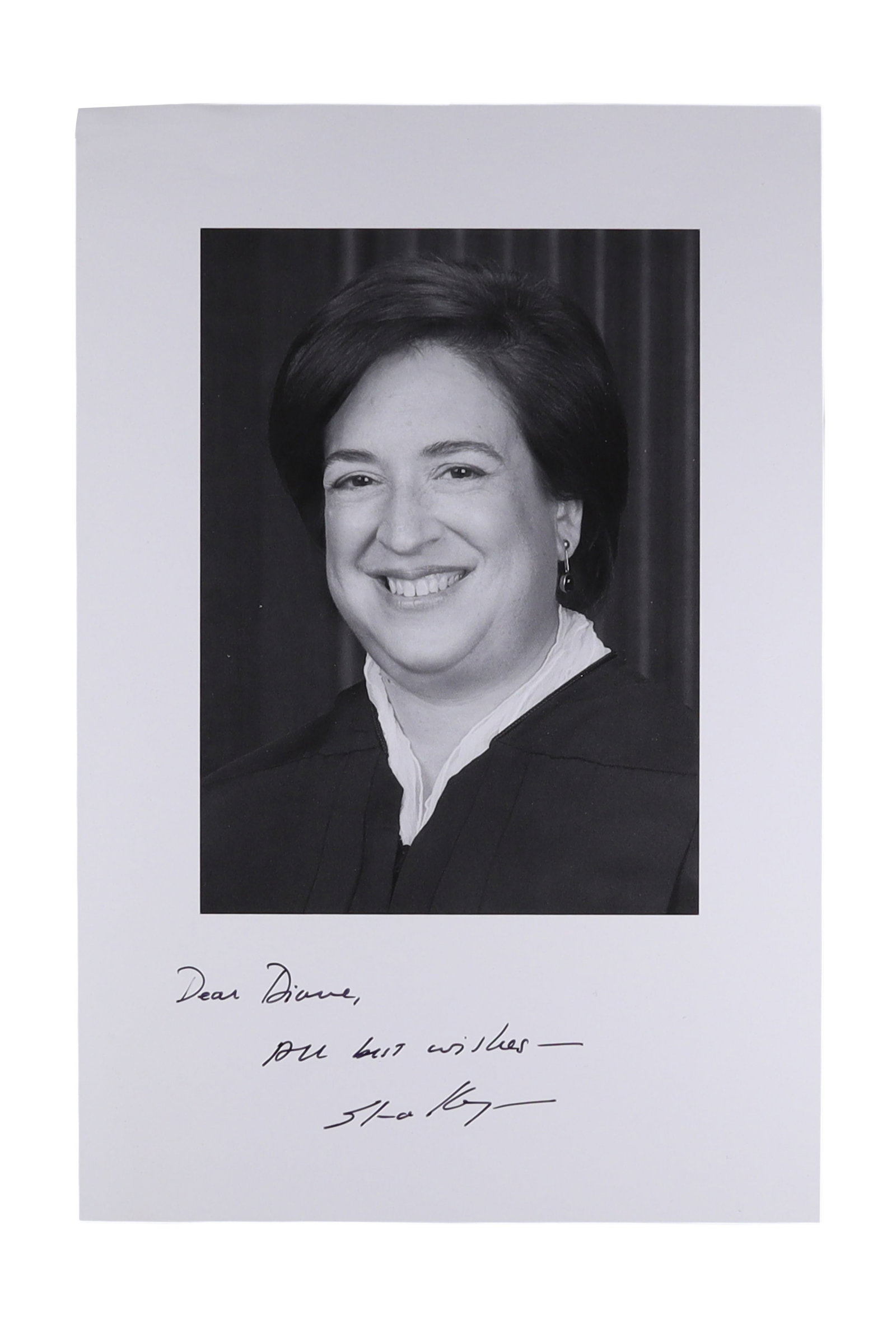 ELENA KAGAN SIGNED AND INSCRIBED OFFICIAL PORTRAIT PHOTOGRAPH: Elena Kagan (b. 1960) was appointed to the Supreme Court by President Obama in 2010, becoming the fourth woman ever to serve as a Justice. She arrived on the bench with a distinguished record as Dean 