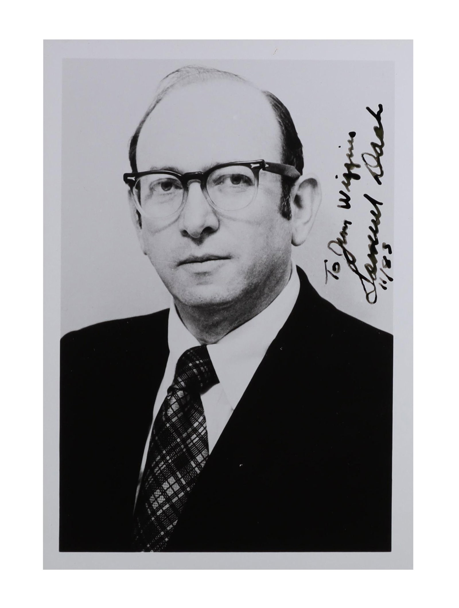 SAMUEL DASH SIGNED INSCRIBED PORTRAIT PHOTOGRAPH CHIEF COUNSEL OF THE SENATE WATERGATE COMMITTEE: Samuel Dash served as chief counsel to the Senate Select Committee on Presidential Campaign Activities during the Watergate hearings of 1973, a notably consequential congressional investigations in Am