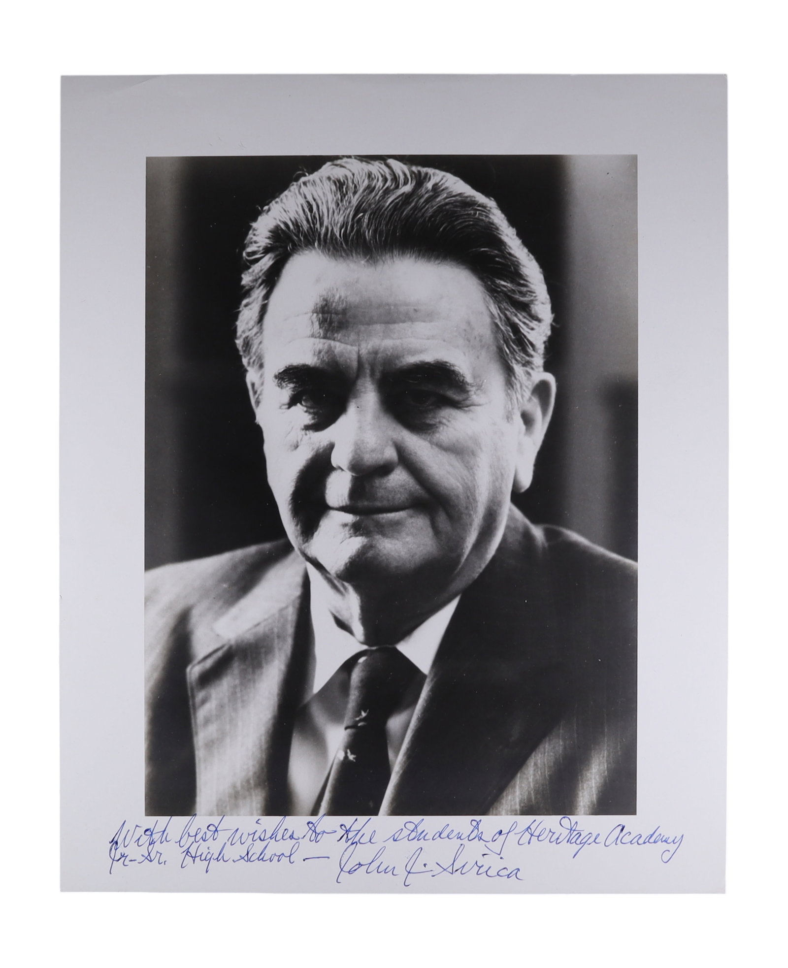 JOHN J. SIRICA SIGNED AND INSCRIBED PORTRAIT PHOTOGRAPH, THE WATERGATE JUDGE (1 of 1)