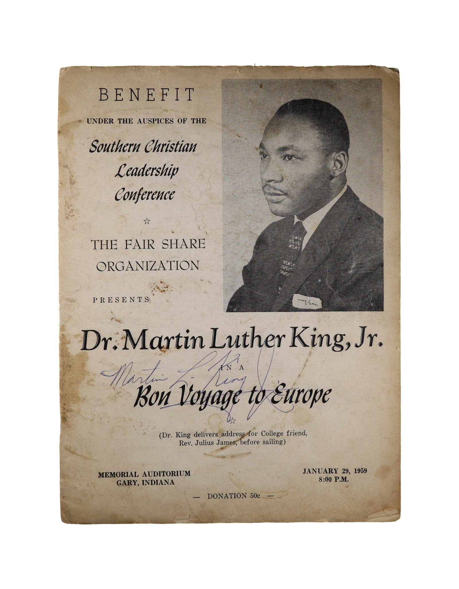 MARTIN LUTHER KING JR. SIGNED SCLC BENEFIT PROGRAM, GARY INDIANA, JANUARY 29 (1 of 2)