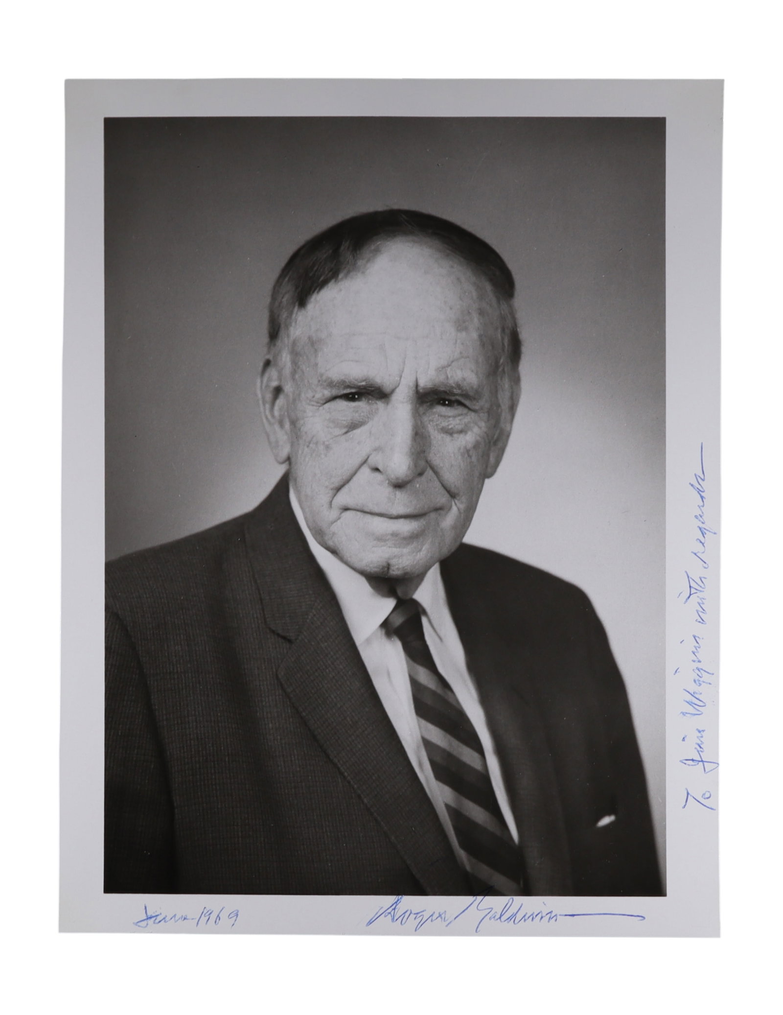 Roger Baldwin Signed Portrait Photograph, June 1969 Founder of the American Civil Liberties Union (1 of 1)