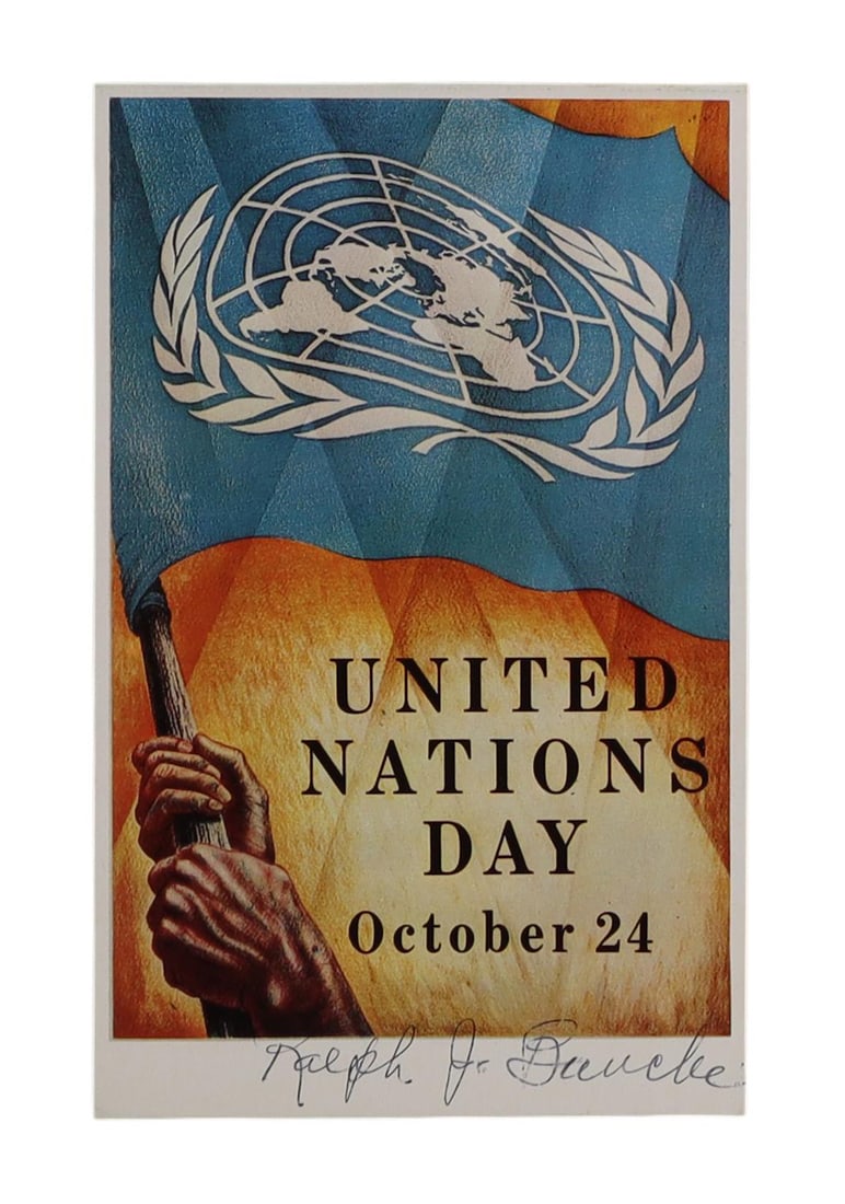 Ralph J. Bunche Signed United Nations Day Color Card, October 24 (1 of 1)