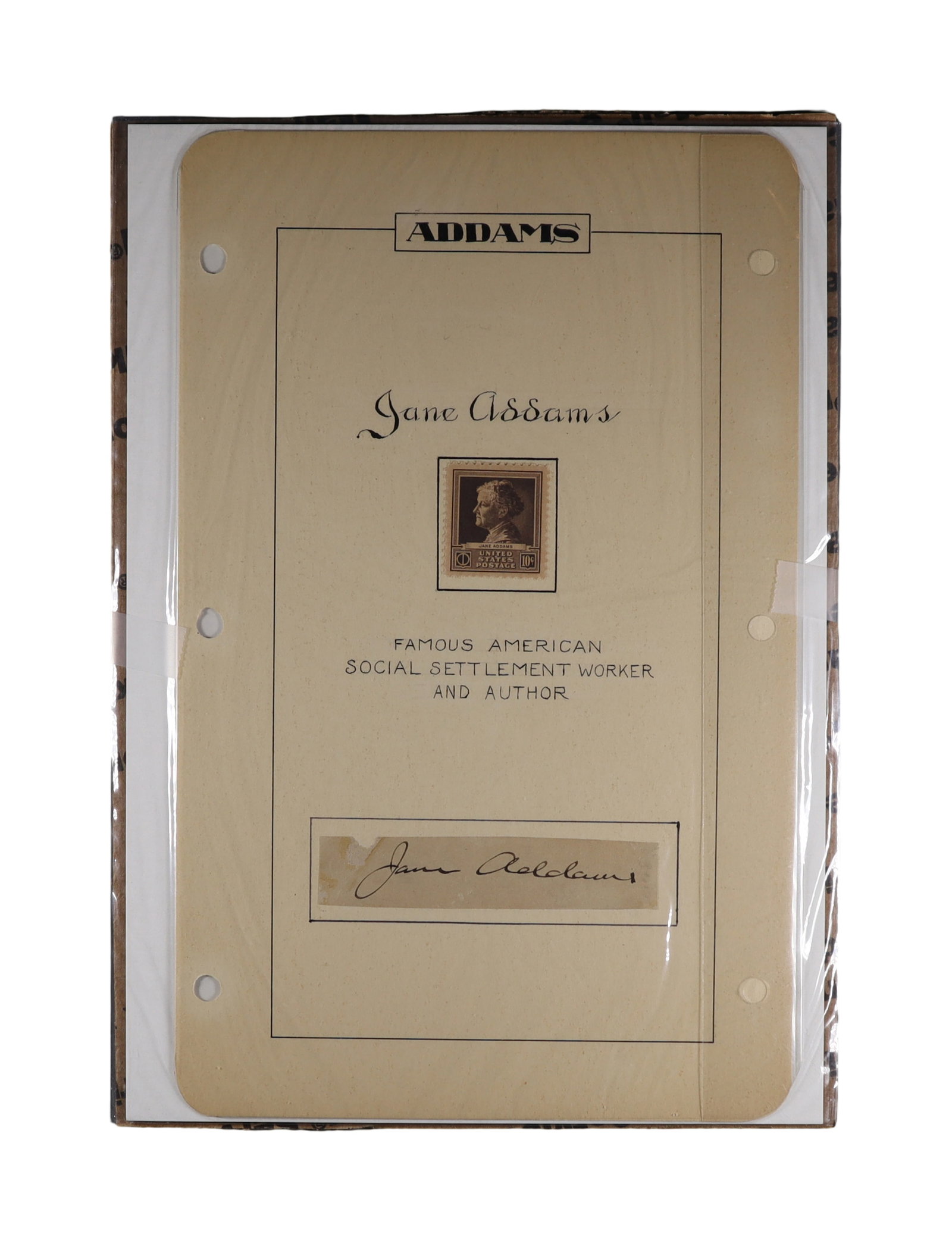 Jane Addams Autograph Signature on Collector's Album Page with Period U.S. Portrait Stamp Nobel (1 of 1)