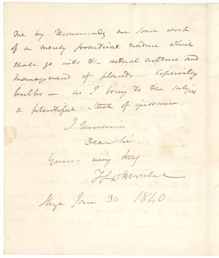 Sir John F.W. Herschel ALS, 2 Pages, Slough, January 30, 1840, to Dr. John Lindley With Original (1 of 3)