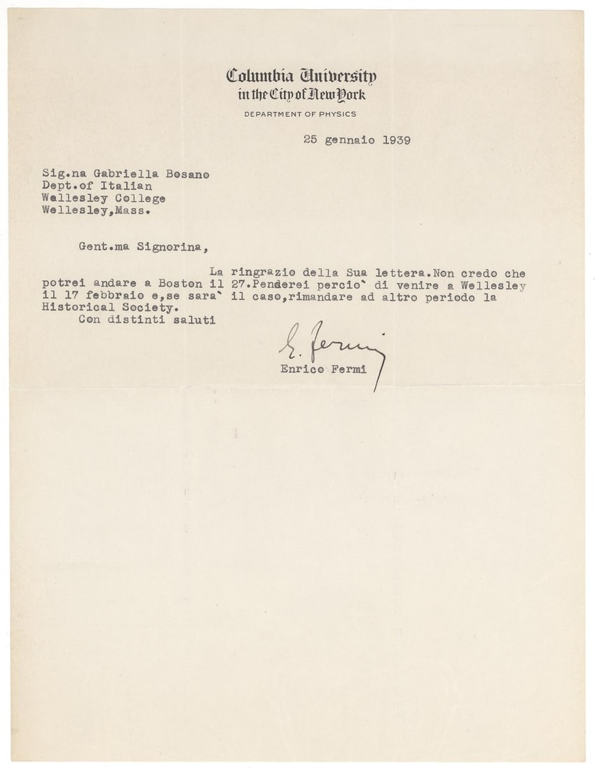 Enrico Fermi Typed Letter Signed, Columbia University Department of Physics Letterhead, January 25 (1 of 1)