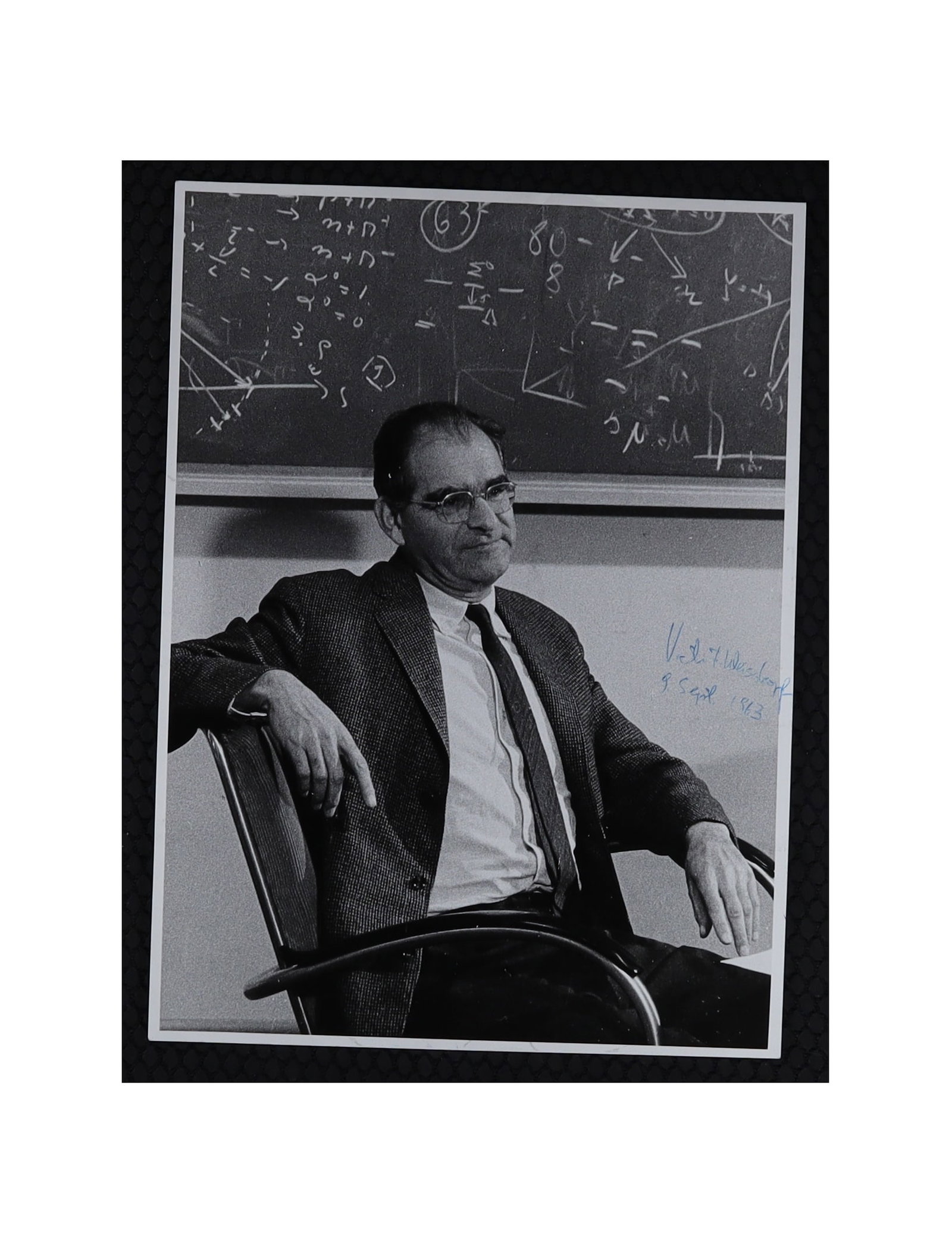 Victor F. Weisskopf Signed Photograph Seated Before a Blackboard of Equations (1 of 1)