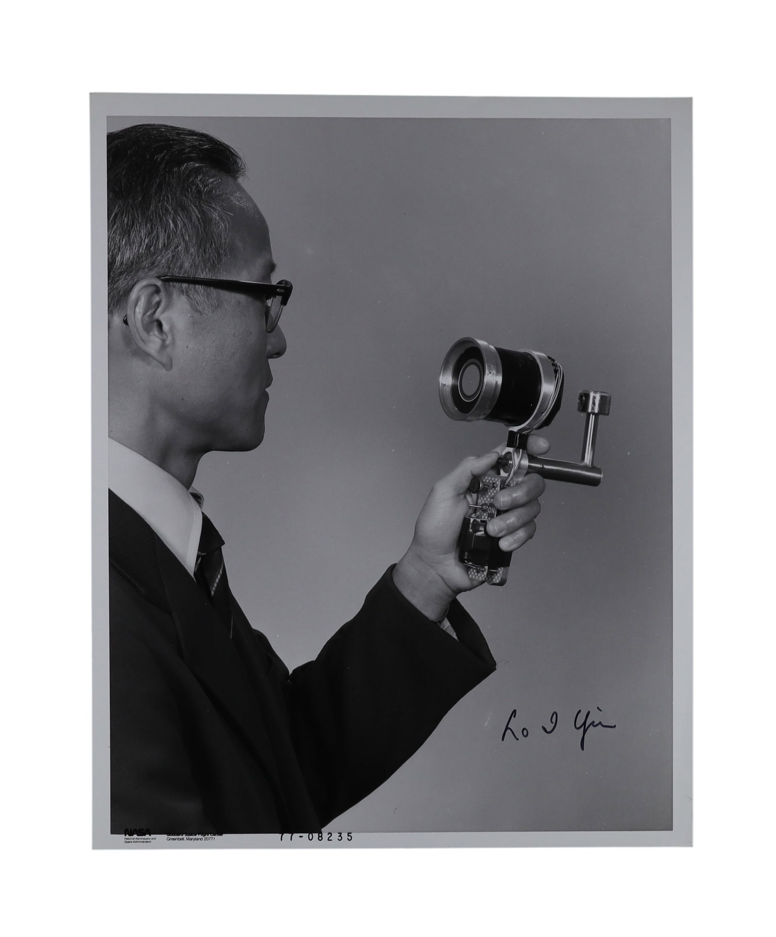 Lo I. Yin Signed Laboratory Photograph Holding Early Solid State Imaging Device, c. 1977 (1 of 1)