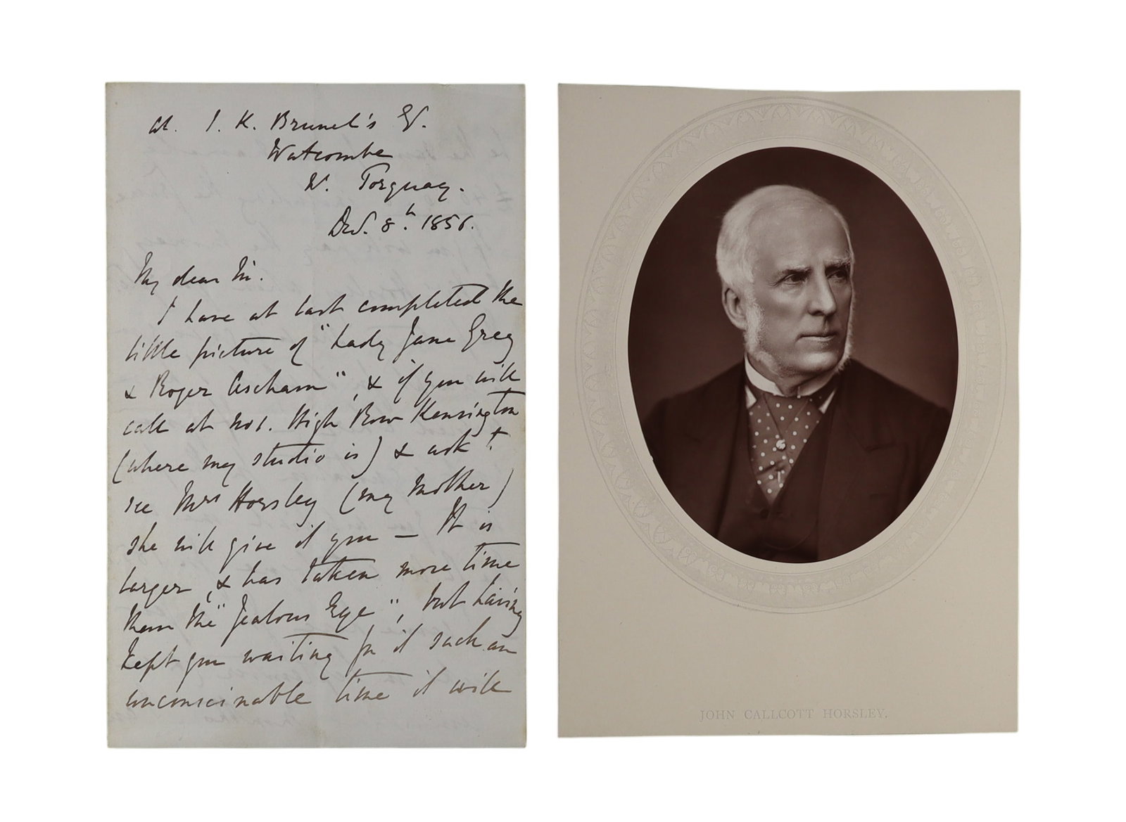 J.C. Horsley ALS Written from I.K. Brunel's Estate at Watcombe, Torquay Picture Sale at £40 (1 of 2)
