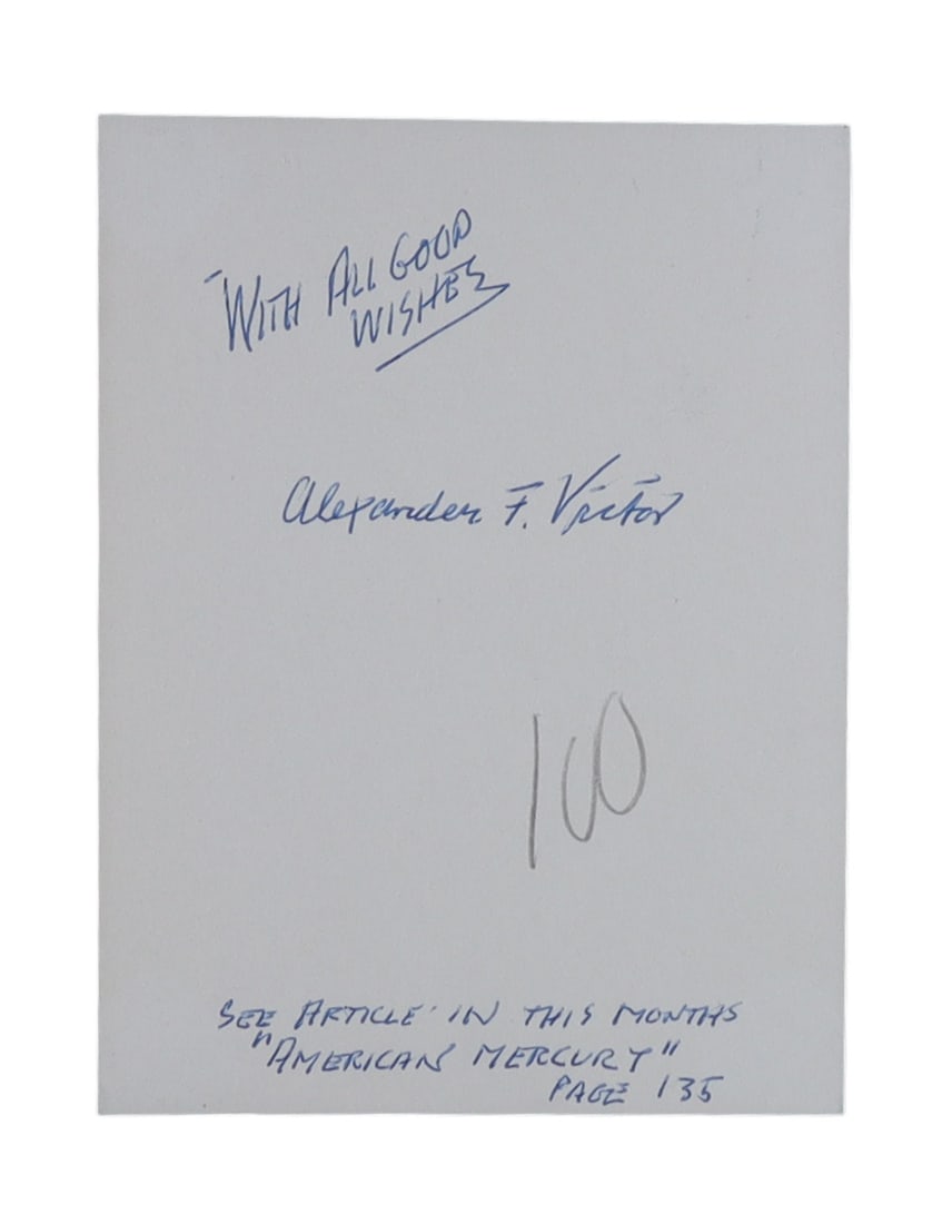 Alexander F. Victor Signed Card with Portrait: Pioneer of the 16mm Motion Picture Camera (1 of 2)