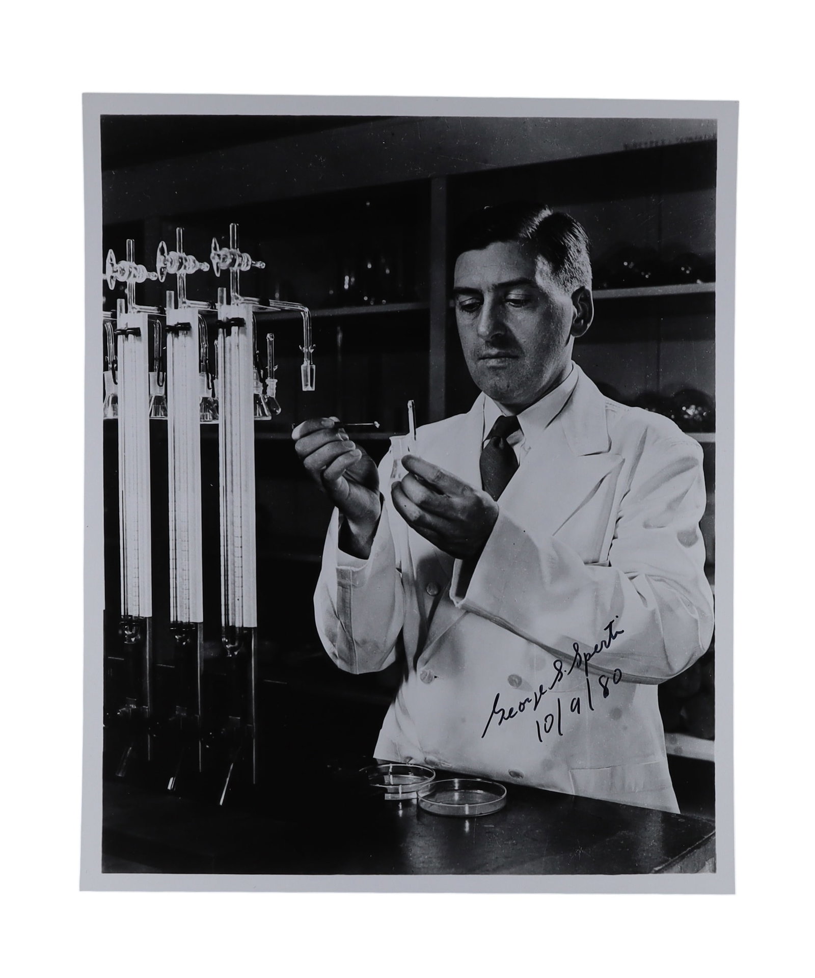 George Sperti Signed Photograph in His Laboratory, 1980: Inventor of Preparation H and Freeze Dried (1 of 1)