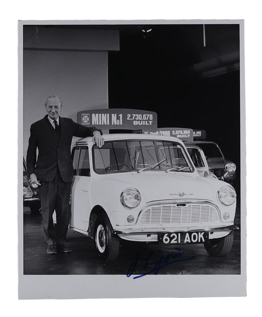 Alec Issigonis Signed Photograph Posing with Mini No. 1 (Registration 621 AOK) (1 of 1)
