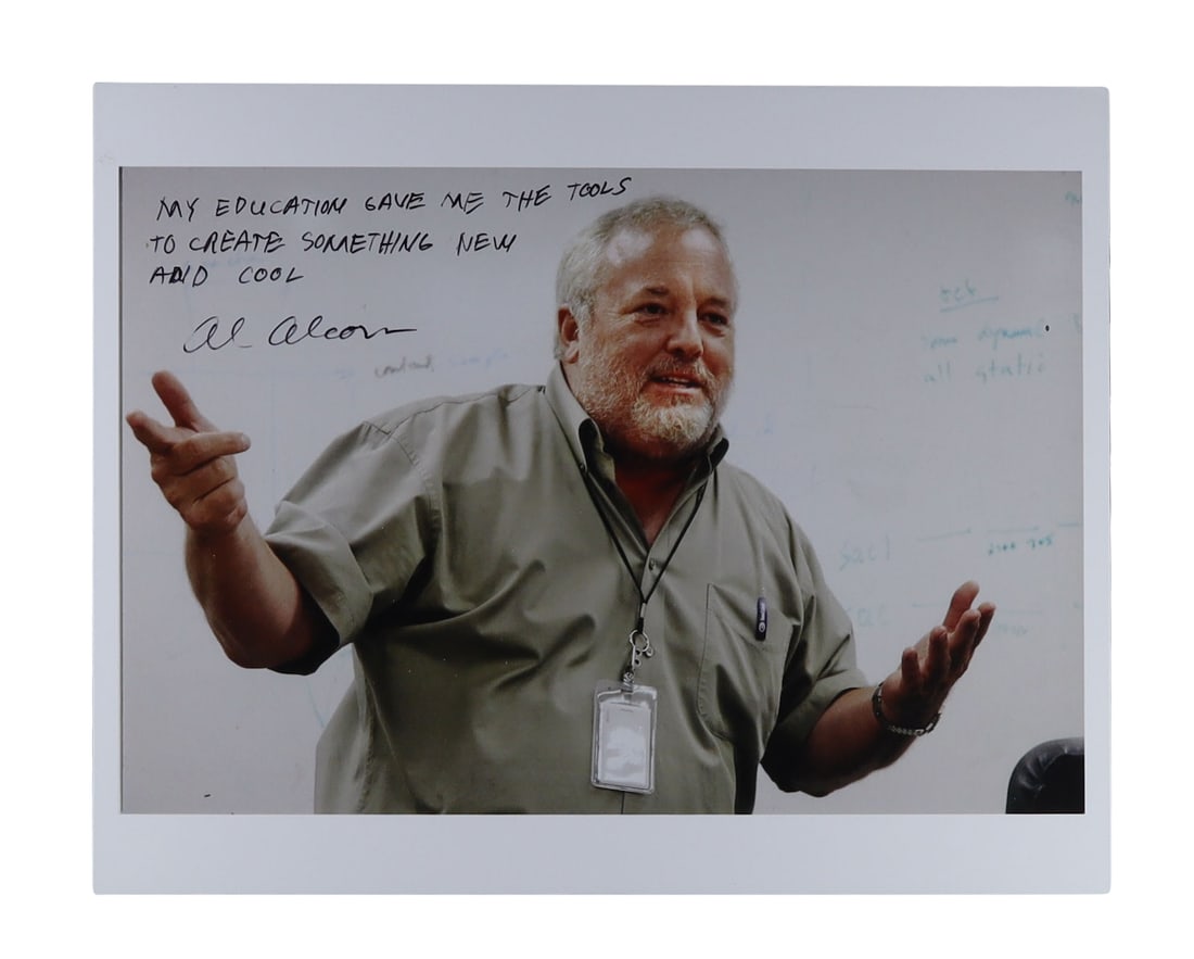 Al Alcorn Signed and Inscribed Photograph with Handwritten Quote: Creator of Pong: Al Alcorn Signed and Inscribed with Handwritten Quote: Creator of Pong. Al Alcorn (b. 1948), American electrical engineer who designed Pong in 1972, widely considered the first commercially successful