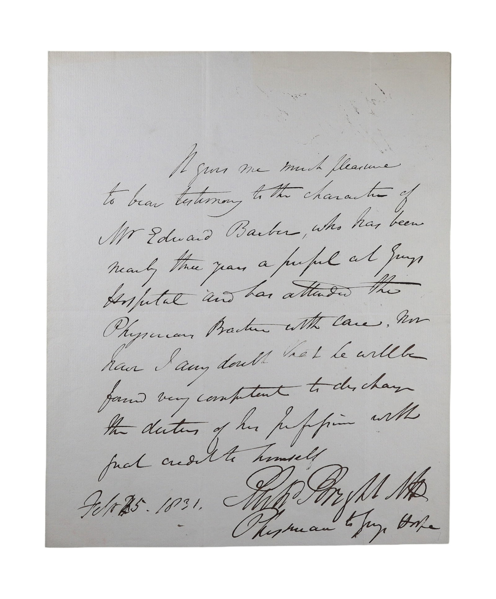 RICHARD BRIGHT ALS, GUY'S HOSPITAL, FEBRUARY 25, 1831 DISCOVERER OF BRIGHT'S DISEASE (1 of 1)