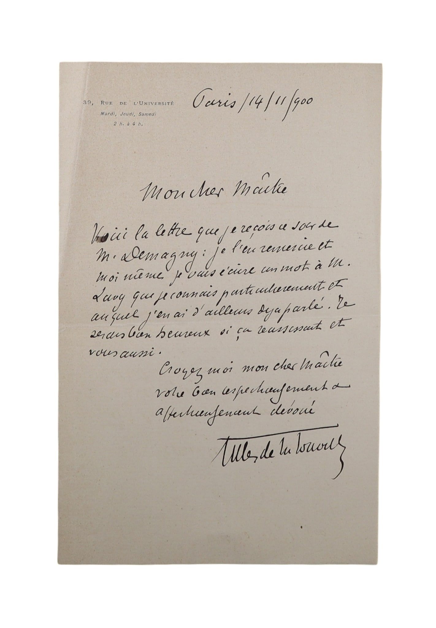 GEORGES GILLES DE LA TOURETTE ALS, PARIS, NOVEMBER 14, 1900 THE NEUROLOGIST WHO NAMED TOURETTE (1 of 1)