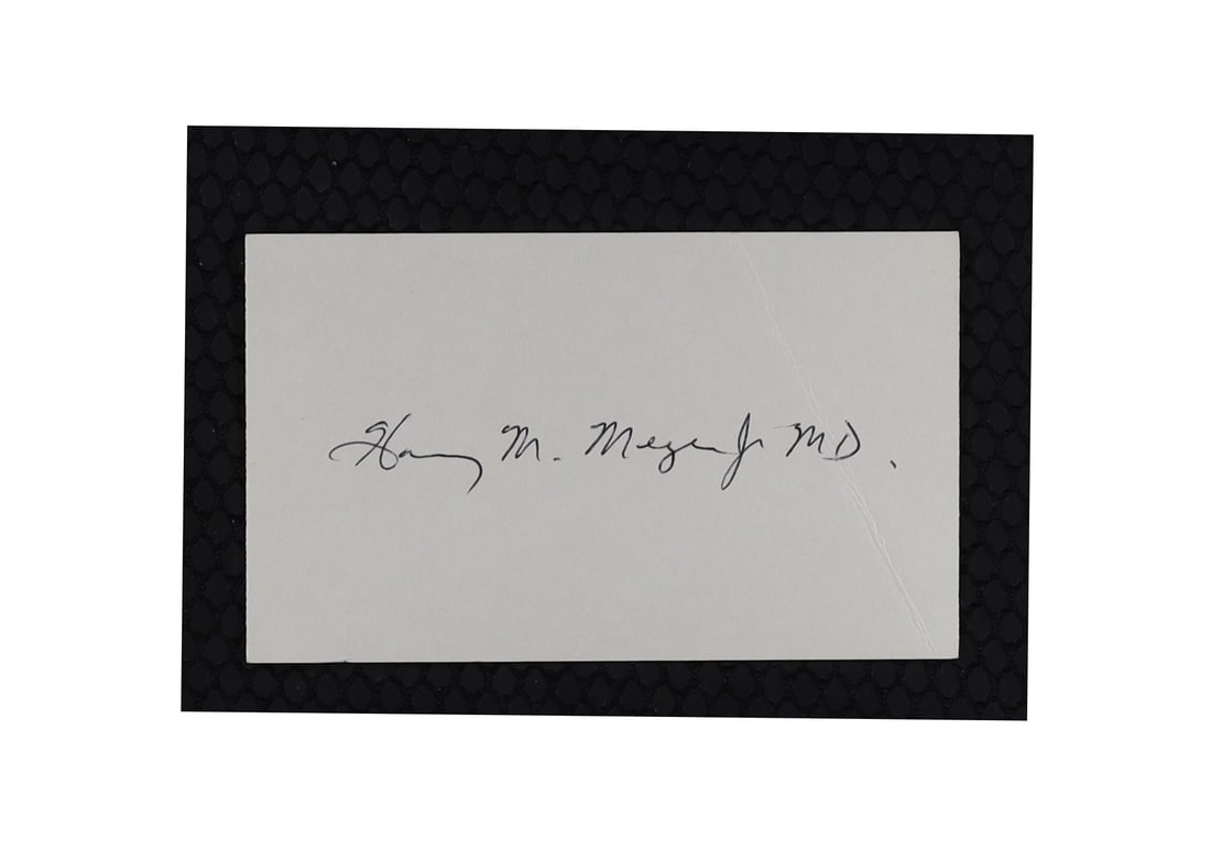 Harry M. Meyer Jr. Signed Card Co Developer of the Rubella Vaccine: Harry M. (1928-2001), the American virologist who with Paul Parkman co developed the rubella vaccine that has prevented countless cases of congenital rubella syndrome, signed this card in his distinct