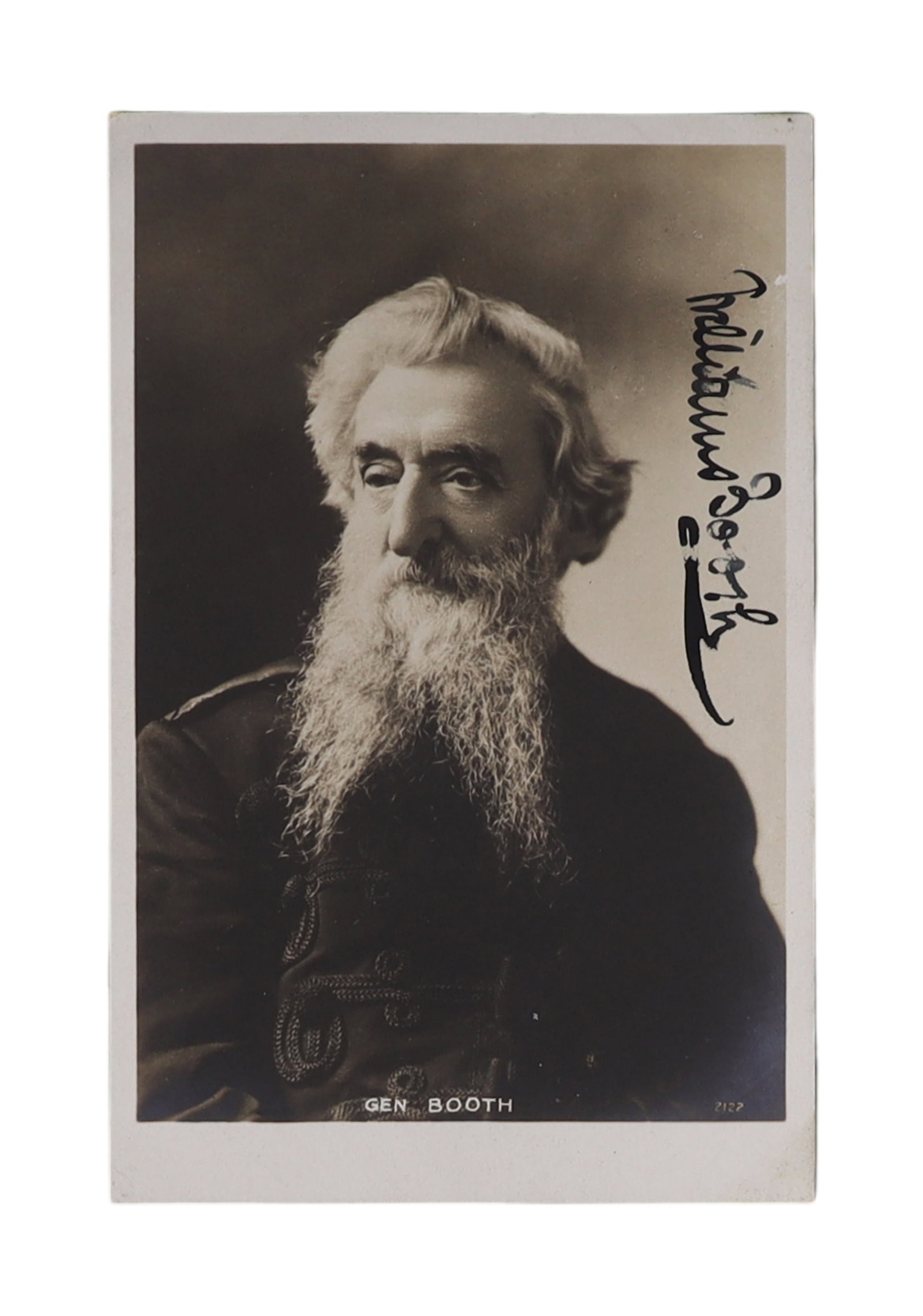 GENERAL WILLIAM BOOTH SIGNED REAL PHOTO POSTCARD, FOUNDER OF THE SALVATION ARMY: William Booth (1829-1912) founded the Salvation Army in London's East End in 1865 and built it into a notably consequential Christian charitable organizations in history, operating in over fifty count