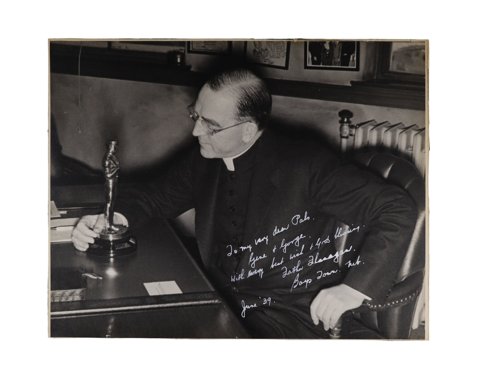 FATHER EDWARD J. FLANAGAN SIGNED AND INSCRIBED LARGE FORMAT PORTRAIT PHOTOGRAPH, JUNE 1939 (1 of 3)